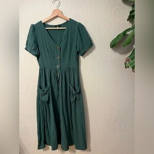 Soprano Forest Green Midi Dress with Buttons
